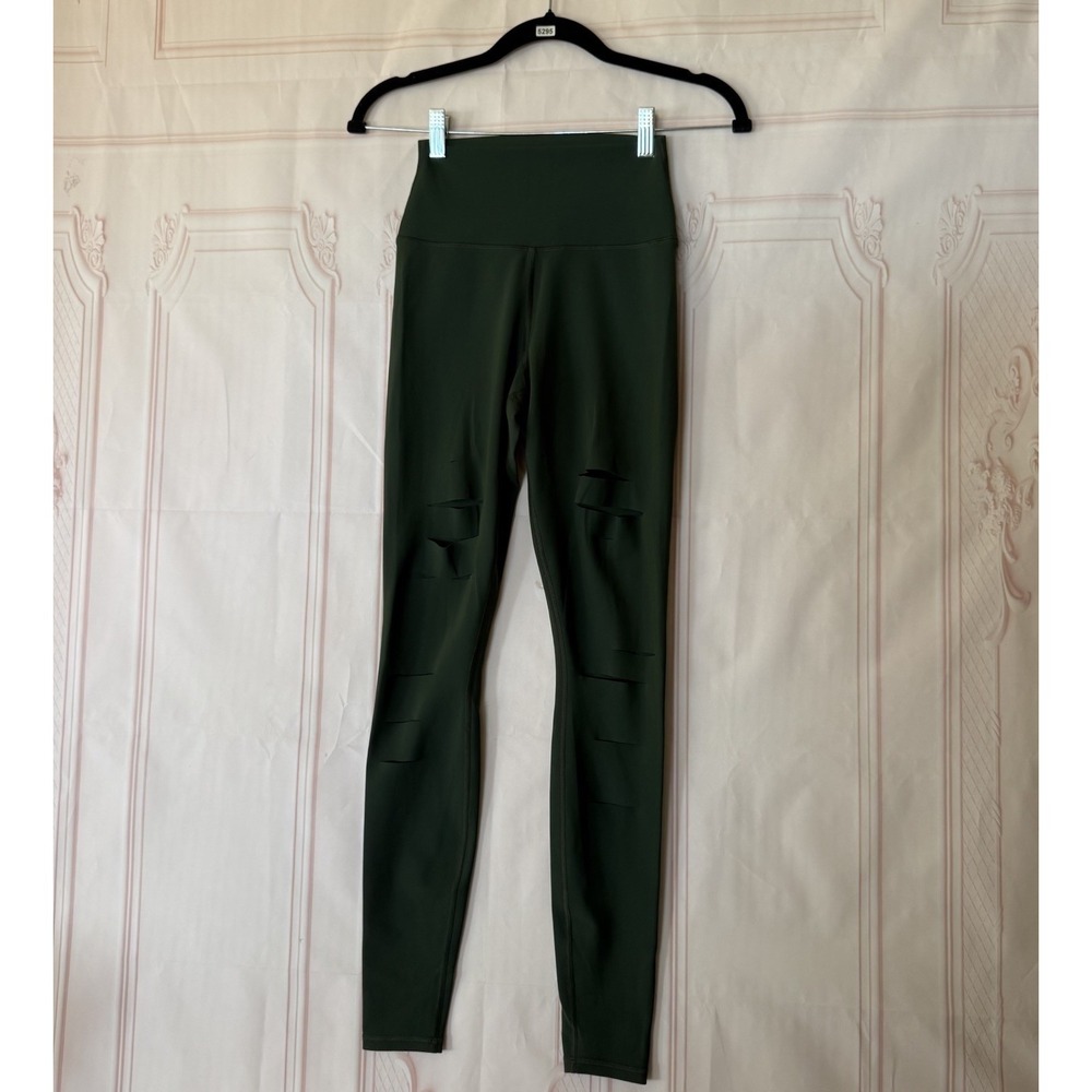 Alo Yoga High Waist Ripped Warrior Legging Hunter Green Pants Size XXS